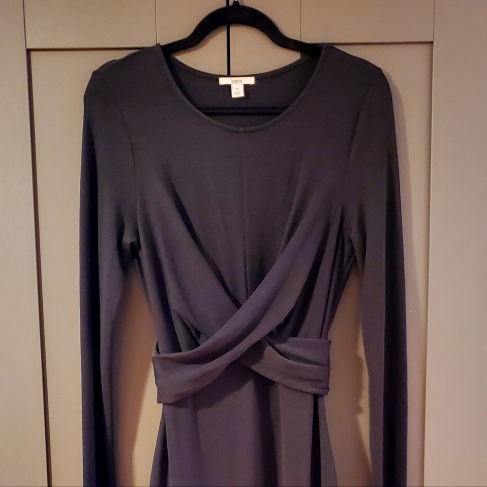 BAR III Black Long Sleeve Jewel Neck Midi Bodycon Dress